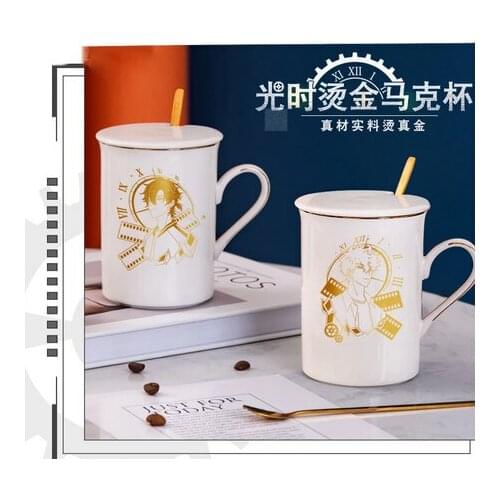 Anime Shiguang Daili Ren Cheng Xiaoshi Lu Guang Cosplay Ceramic Coffee Water Mug Cup Gold Stamping Unisex Spoon + Cup + Lid
