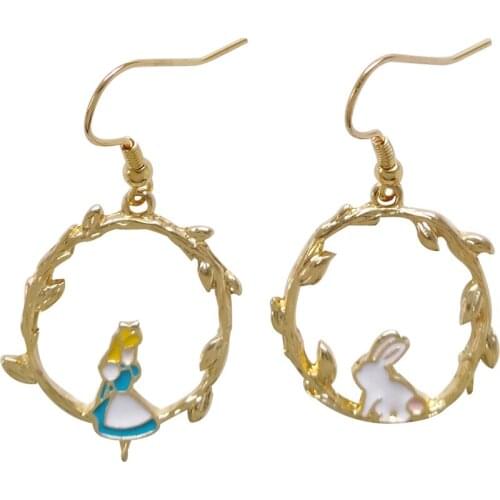 Free shipping 10 pair /lot fashion enamel metal branch alice rabbit earrings for women