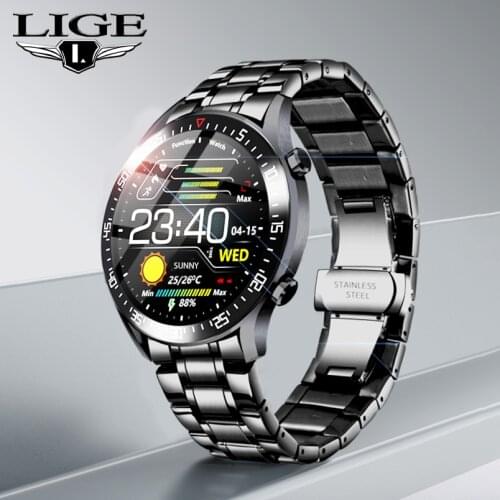 LIGE 2021 fashion Full touch screen Mens Smart Watches Waterproof Sports Fitness Watch Luxury Smart Watch Men For Android IOS