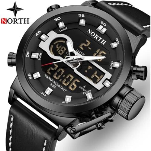 NORTH Top Brand Luxury Fashion Watches Mens LED Military Clock Male Waterproof Sport Chronograph Casual Quartz Relogio Masculino