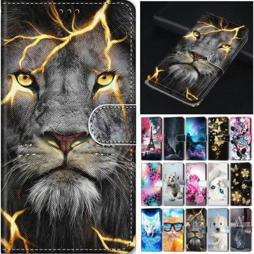 Lion Wolf Tiger Flip Phone Case For Samsung Galaxy A12 A32 A42 A52 A72 4G 5G S21 FE Plus Note 20 Ultra Cat Dog Kids Wallet P08F