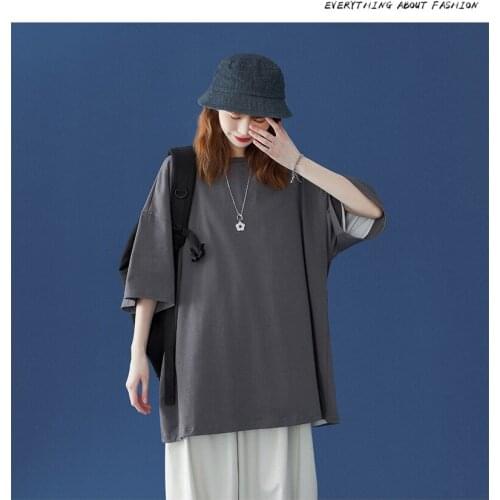 T-Shirt Loose Cotton Normcore Minimalist Printing Top Large Size 2021 New Summer Harajuku Loose Couple Half-Sleeve T-Shirt