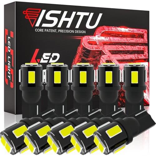 ISHTU 10PCS W5W T10 LED Bulbs 5630 6SMD 12V Canbus 194 168 WY5W Car Interior Dome Reading License Plate Light Auto Signal Lamp