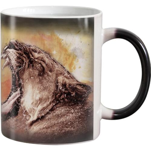 Funny novelty Animal Lion Ceramic Color Changing Coffee Mug heat Sensitive Magic Tea Cup Mugs super gift