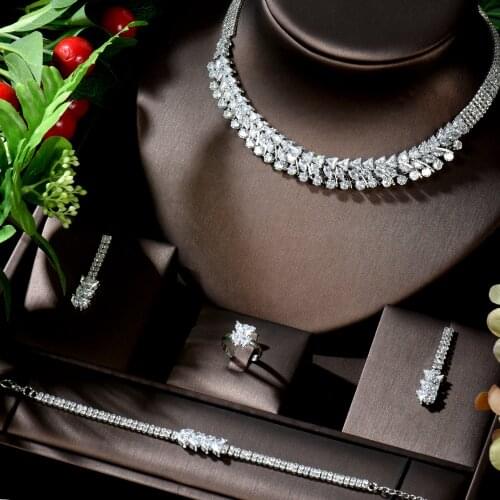 HIBRIDE Fashion Women Bridal Geometric Design Necklace Earring Set Zirconia Wedding Accessories pendientes de fiesta N-768