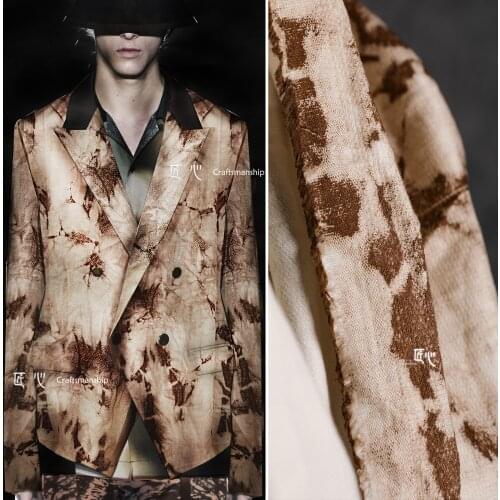 Brown Cracked Tie-dye Pattern Printed Cloth Skin-friendly Coat Suit Jacket Pants Apparel Design Fabric Jacquard