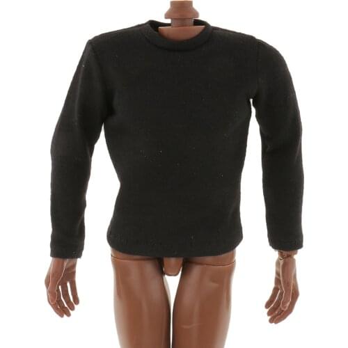 Black Mens Long Sleeve T-shirt Clotehs Accs Fit 1/6 Scale Figure