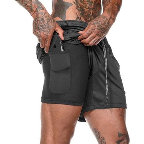 Men 2 in 1 Running Shorts Jogging Gym Fitness Training Quick Dry Beach Short Pants Male Summer Sports Workout Bottoms Clothing