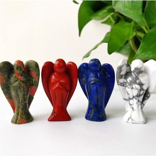 Natural Lapis Lazuli/Flower Greenstone/Red Jasper/Howlite Quartz Crystal Carved Angel Ornament Small Figurine For Decorations