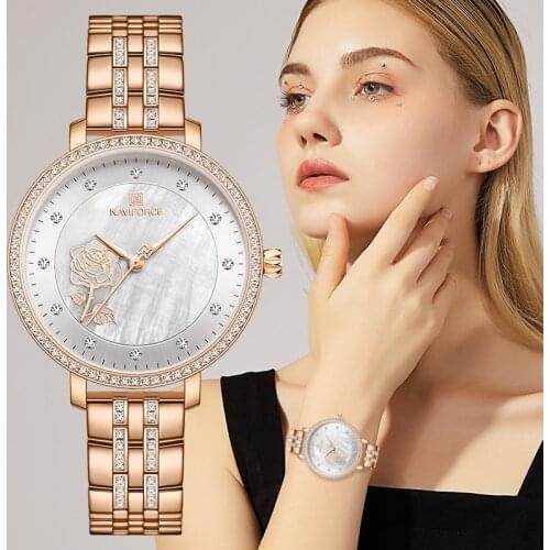 NAVIFORCE Fashion Women’ Watches Top Brand luxury Ladies Waterproof Quartz Clocks Stainless Steel Gold Bracelet Women Watch Gift