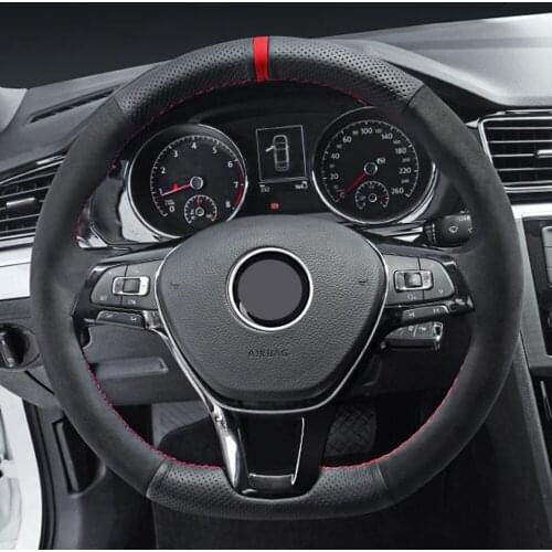 Non-slip DIY Car Steering Wheel Cover Black Genuine Leather For Volkswagen VW Golf 7 Mk7 New Polo Passat B8 Tiguan Sharan Jetta