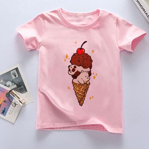 New Cartoon T Shirt For GIrls Novelty Bear Dinosaur Ice Cream Battle Children T-shirt Summer Kids Tops Baby Boys Clothes Kawaii
