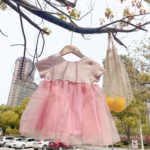 New Toddler Girls Dress Fashion Mesh Stitching Short Sleeve Princess Dress Kids Clothing Newborn Baby Child Dresses 2020 Summer