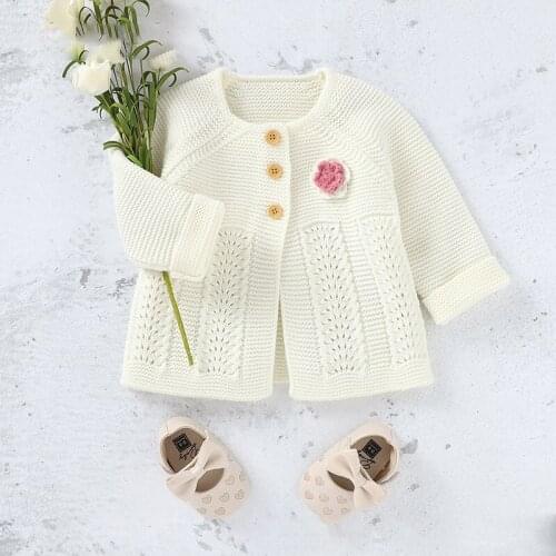 2021ins hot sale autumn Casual simplicity new baby three-dimensional floret solid color knitted jacket for girls Girls clothing