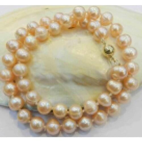 8-9mm Real Natural Pink Cultivation Pearl Necklace 18"