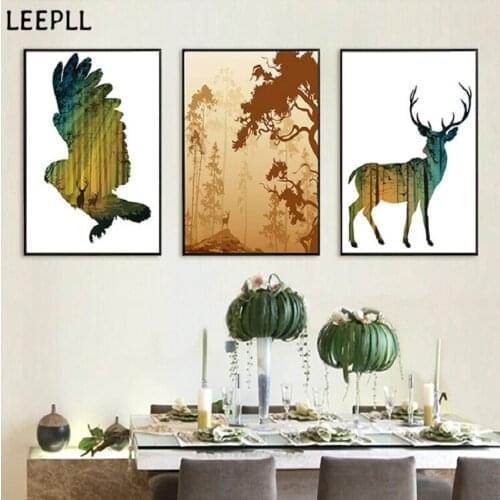 Nordic Style Forest Deer Family Poster, Minimalist Printed Canvas, Abstract Wall Art Painting, Picture Decor, Modern Home Decor