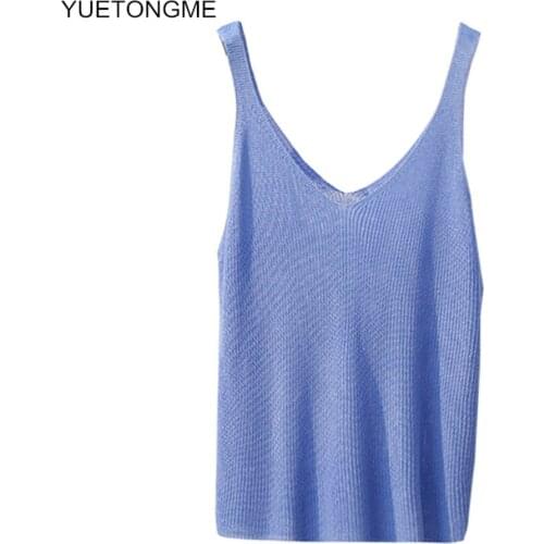 Casual knitted camisole street womans striped tank top club activity female tops tshirt