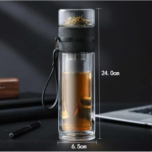 Transparent Glass Tea Cup Portable Water Tea Bottle with Separate Cup CLH@8