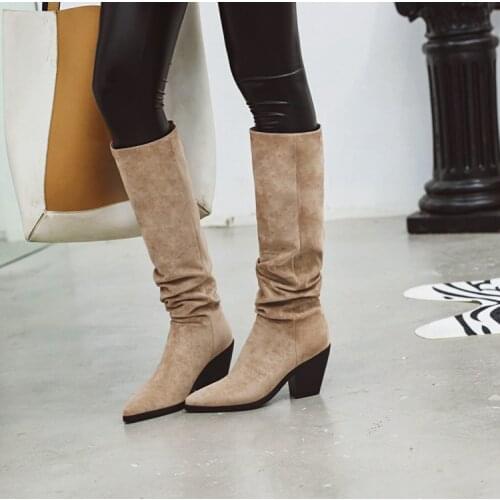 Knights' boots, pointed, thick heels, casual, all-around, high heels, pointed riding boots, high boots, army boots, large 44 45