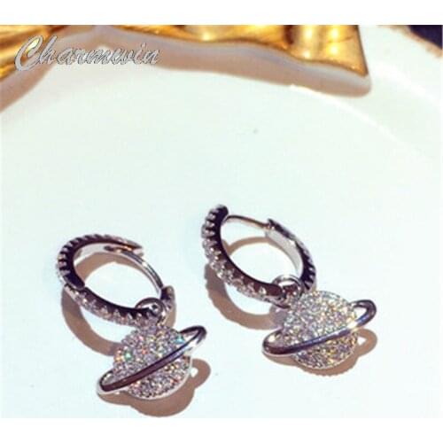 Charmwin New Fashion Korean Hoop Earrings For Women Earrings Super Flashing Rhinestone Earrings Women Jewelry Girl Gift