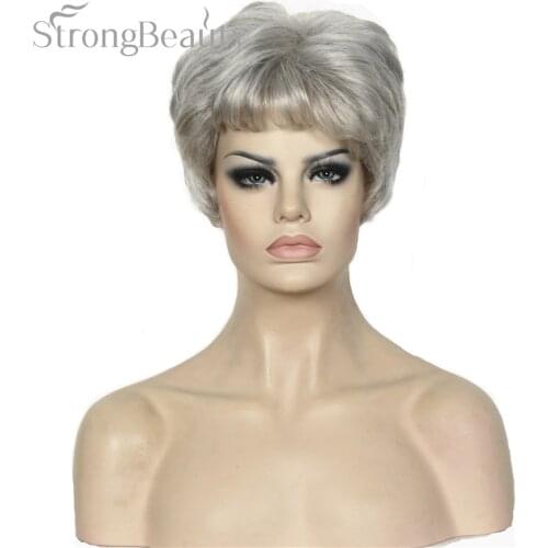 Strong Beauty Womens Wigs Short Platinum/Silver Golden Curly Natural Synthetic Hair Capless Wig