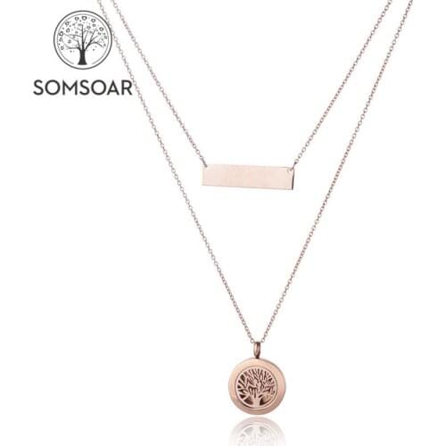 Somsoar Jewelry Stainless Steel Essential Oil Aromatherapy Diffuser Perfume Locket Pendant with 40mm Engravable bar necklace