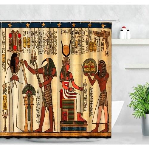 Ancient Egyptian Pharaoh Queen Pattern Shower Curtain Set Retro Ethnic Style Modern Home Bathroom Decor Waterproof Bath Curtains