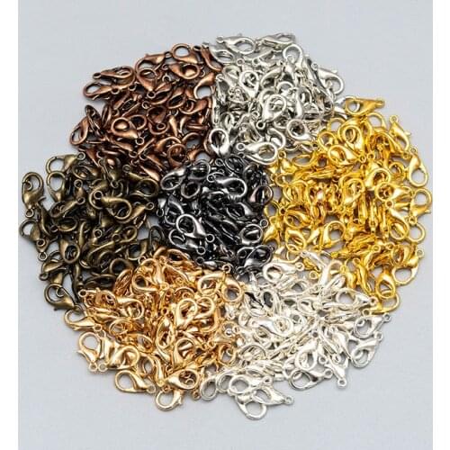 100 Pcs Gold/Bronze/Silver Lobster Clasp 12mm Metal Clasp Hooks End Connectors For Jewelry Making Findings Bracelet Necklace DIY