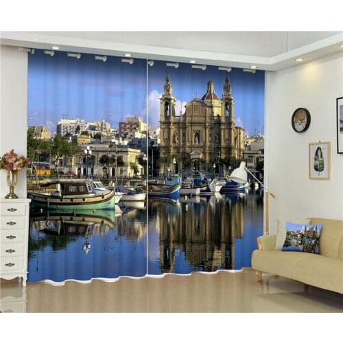 City by the Sea 3D Galaxy Universe Blackout Curtains For Living room Bedding room Decor Tapestry Wall Carpet Drapes Cotinas