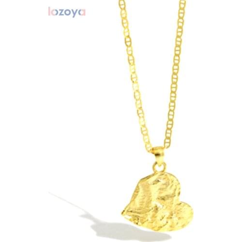 LOZOYA 925 Sterling Silver Gold Heart Pendant Luxury Jewelry Special Thicker Long Chain Women Rock Punk Irregular