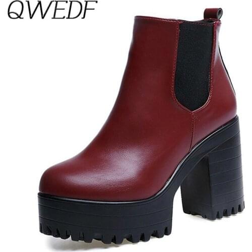 2019 winter Flock High Heel Wedge Platform Sexy Short Ankle Moccasins Motorcycle Botas Feminina Women Shoes Zapatos Mujer K1-47