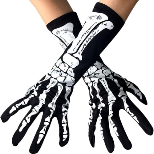 Halloween Skeleton Print Women Glove 2021 Fashion Lady Unisex Full-finger Black Casual Novelty Gloves Scare props Nylon Mittens