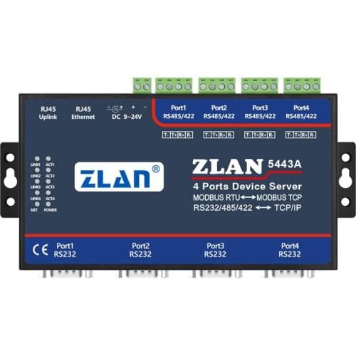ZLAN5443A 4 port RS232 RS485 RS422 to Ethernet TCP IP Converter Modbus RTU TCP Gateway Serial device server replace ZLAN5400