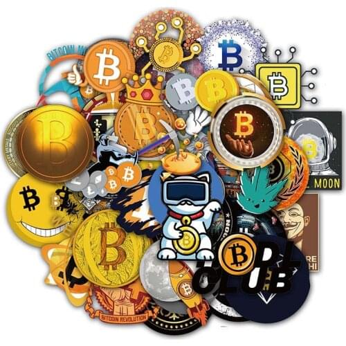 10/50pcs/set Cartoon Bitcoin Encrypted Virtual Currency BTC Stickers For Helmet Kid Diy Laptop Mixed Skateboard Luggage Case