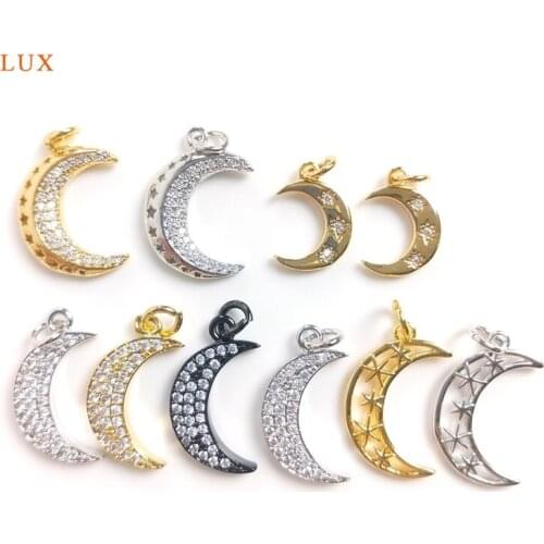 5pcs CZ Crescent Pendant Cubic Zirconia Charm Crescent Moon Charm Gold Silver Black Pendant Necklaces For Women Jewelry Finding