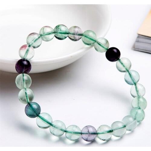 8mm Wholesale Natural Colorful Fluorspar Fluorite Quartz Crystal Transparent Round Beads Women Stretch Charm Bracelet Femme