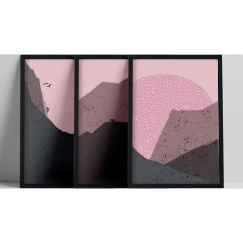 Abstract Purple Landscape Prints, Minimalist Wall Art Set, Purple Sky, Gray Mountains, Modern minimalist Poster, Scandinavian A