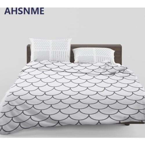 AHSNME Simple geometric pattern Duvet Cover Sets(Quilt cover + pillowcase)black and white parure de lit adulte