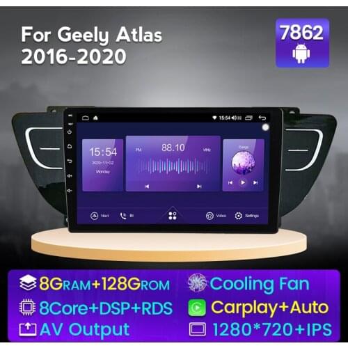 New 6GB+128GB Octa Core QLED 1280*720 Android 10 Car Radio Navigation GPS Player For Geely Atlas NL-3 2016 - 2020 No 2 Din DVD