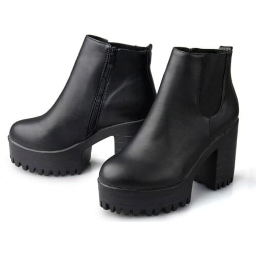 Botas Mujer Fashion Women Boots Square Heel Platforms Zapatos Mujer PU Leather Thigh High Pump Boots Motorcycle Shoes Black Red