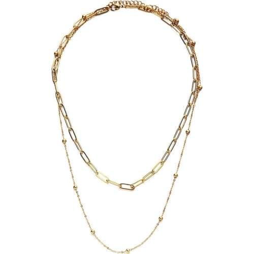 Stainless Steel Square Paperclip Chains Choker Necklaces For Women Double Layer Necklace Jewelry Valentines day Gift