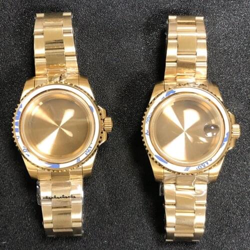 SUB 40mm Stainless Steel Watch Case + Watch Strap Sapphire Glass PVD Rose Gold/Black/Gold Suitable for NH35/NH36 Movement