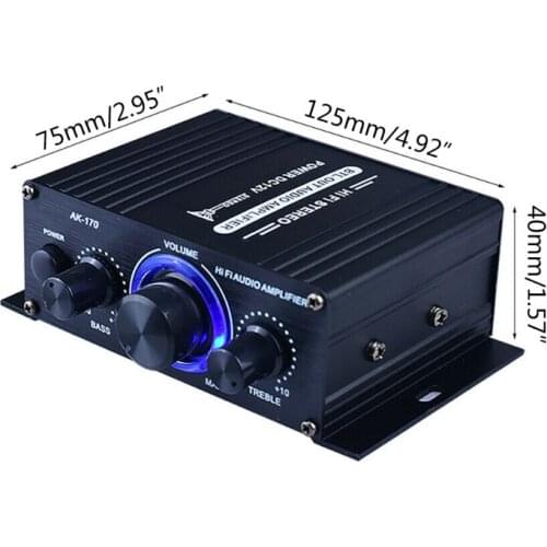 400W DC12V Dual Channel Mini HIFI AUX Power Amplifier for AK 170 with blue LED light Car Home Club Party Music