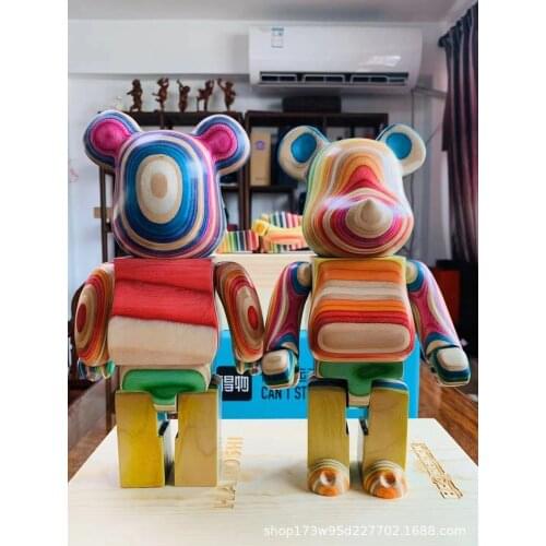 28cm Red Wood Bearbricklys 400% Action Figures Rainbow Color Bear Wood Dolls Home Decoration Toys Collectible Figurine Ornaments