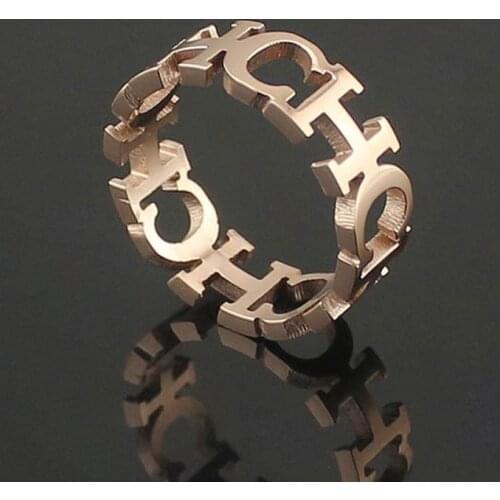 Hot Sell High Quality Stainless Steel CH Hollow Design Women Men Finger Knuckle Ring Rose Gold Fashion Jewelry
