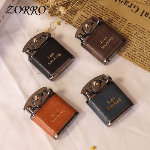 Kerosene lighter Genuine leather retro Metal personality Oil lighter cigarette cigar Cap ejection ignition Gasoline Lighter