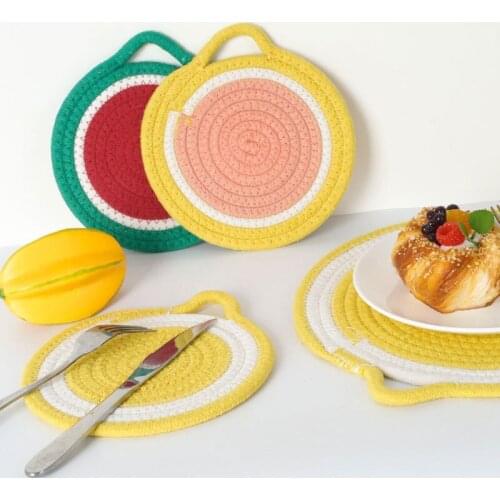 Nordic Fruit Dining Table Pads Heigh Quality Rope Insulation Pad Pink Cute Fruit Placemat For Home Decor
