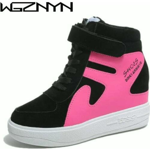 Fashion High Top Women casual shoes Platform Outdoor Sneakers Hidden Increasing Shoes Breathable Women pink white red Shoes W409