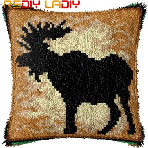 Latch Hook Cushion Animal Elk Deer Printed Canvas Cushion Cover Acrylic Yarn Crochet Pillow Case Kits Hobby & Crafts Home Decor