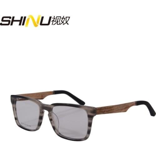 Square Acetate Frame Wooden Legs Diopter Eyeglasses Progressive Multifocal Lens Reading Glasses Can See Near & Far Leesbril